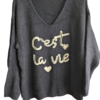 Pull bleu marine "C'est la vie"